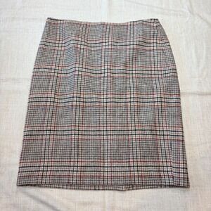 Talbots Plaid Wool Blend Skirt Size 16 Knee Length Lined Side Zip